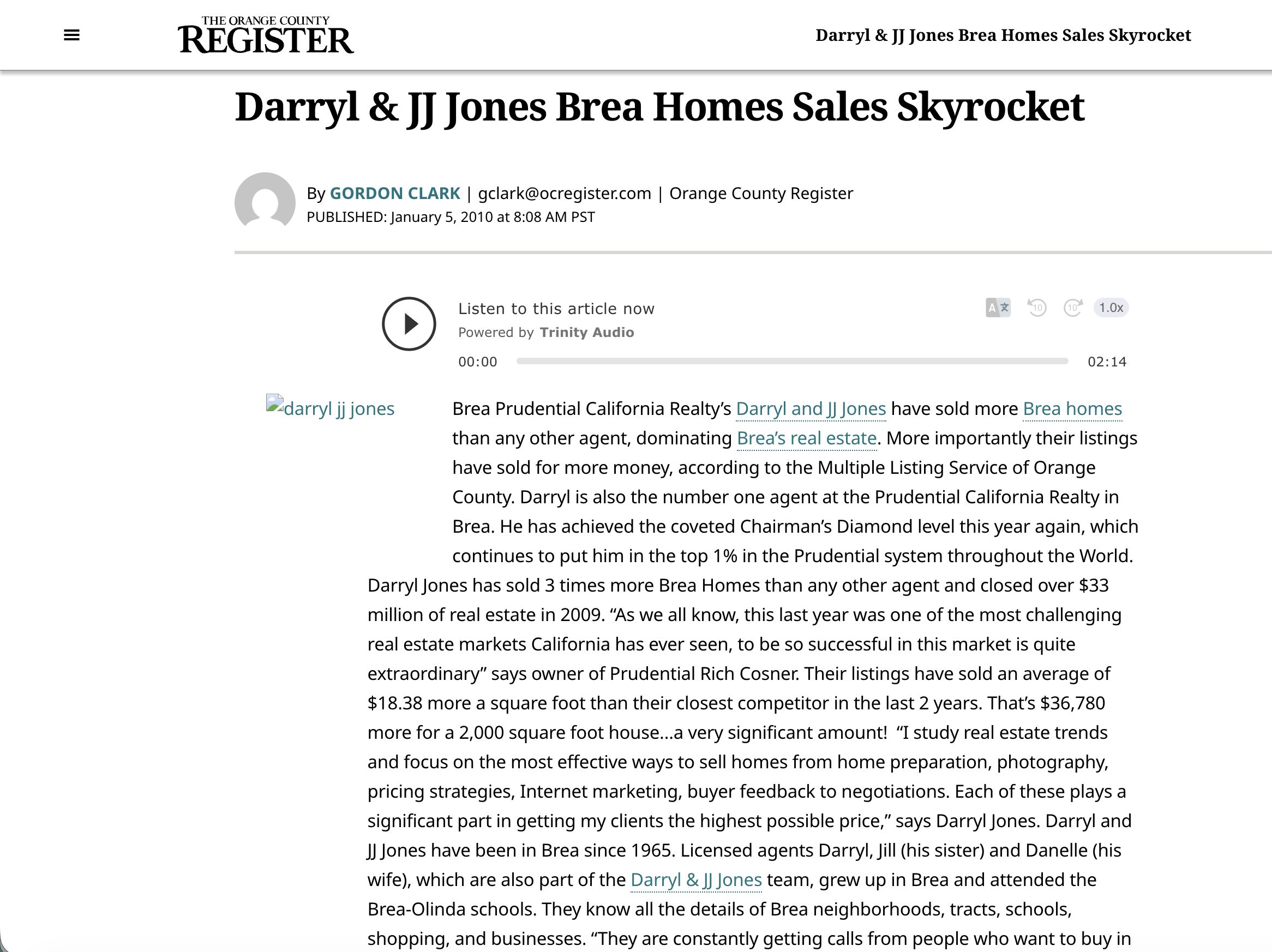 Darryl Jones Brea homes sales skyrocket